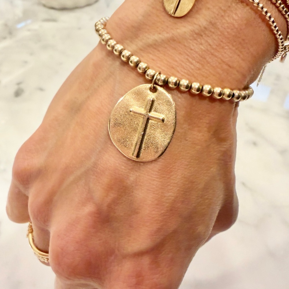 Preowned Enewton Inspire Gold Beaded Bracelet 4mm with Cross Large - Picture 3 of 4